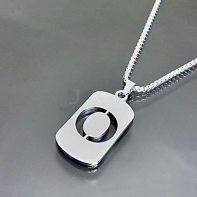 Rectangle with Laser Cut Letter 201 Stainless Steel Initial Pendant Necklaces WGA5E8C-15-1