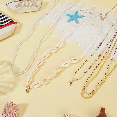 6Pcs 6 Styles Summer Beach Glass Seed Beads and Natural Cowrie Shell Beaded Waist Belly Chains Sets for Women AJEW-WH20019-89-1