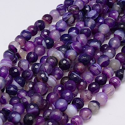 Natural Striped Agate/Banded Agate Beads Strands G-G581-8mm-21-1