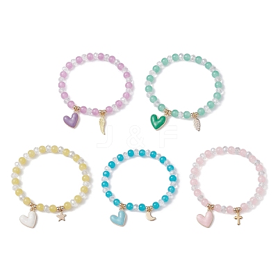 Glass Round Beaded Stretch Bracelets BJEW-JB09909-1