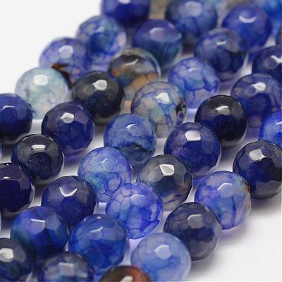 Faceted Natural Dragon Veins Agate Beads Strands G-F447-8mm-E01-1