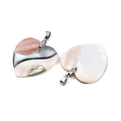 Natural Abalone Shell & Black Lip Shell & Pink Shell Pendants SSHEL-B003-06P-02-1