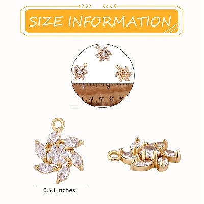 6 Pieces Flower Clear Cubic Zirconia Charm Pendant Brass Flower Charm Long-Lasting Plated Pendant for Jewelry Necklace Earring Making Crafts JX399A-1