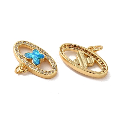 Brass Micro Pave Cubic Zirconia with Synthetic Opal Pendants KK-D096-11G-1