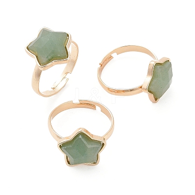 Star Natural Green Aventurine Adjustable Rings RJEW-H241-01G-04-1