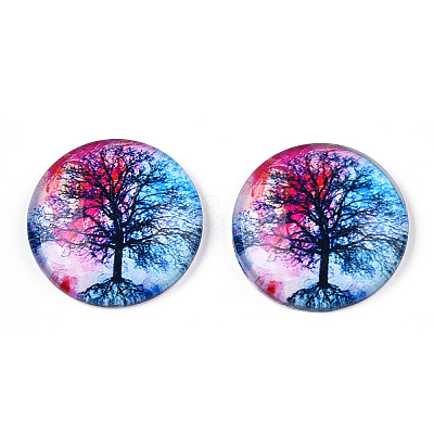 Half Round/Dome Tree Pattern Glass Flatback Cabochons for DIY Projects LS-GGLA-Q037-25mm-M28-01-1
