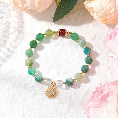 3Pcs Natural Striped Agate & Amethyst & Tiger Eye & Rose Quartz & Quartz Crystal Round Beaded Bracelets for Women BJEW-JB11934-1
