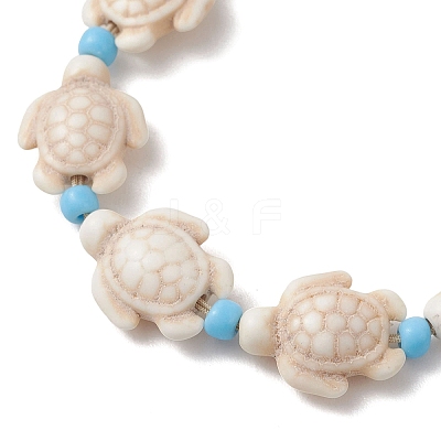 Adjustable Synthetic Turquoise Sea Turtle Beads Braided Bead Bracelets for Women BJEW-JB13584-1