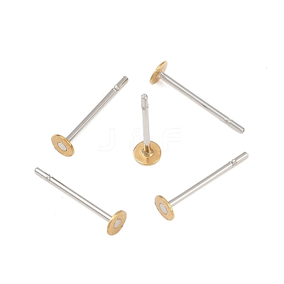 304 Stainless Steel Stud Earring Settings with Flat Round Brass Head X-STAS-R073-01-1