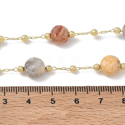 Natural Crazy Agate Faceted Flat Round Beaded Chain Necklaces with Matte Brass Beads GG-CBA37F5-01G-09-1