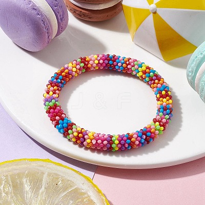 Snowflake Acrylic Beaded Stretch Bracelets for Kid BJEW-JB10157-02-1