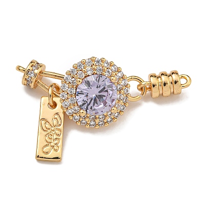 Brass Micro Pave Clear Cubic Zirconia Fold Over Clasps KK-U037-24G-02-1