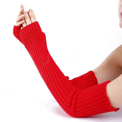 Acrylic Fibers Knitting Long Fingerless Gloves PW-WG9BE2E-10-1