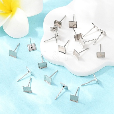 Tarnish Resistant Earring Cabochon Settings 304 Stainless Steel Ear Studs Blank Settings STAS-Q170-09-1