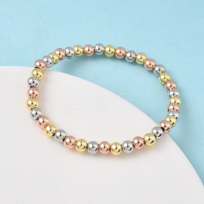Brass Round Beaded Stretch Bracelets for Men Women BJEW-B148-05C-M-1