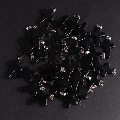 Natural Black Stone Pendants G-PW0006-02P-09-1