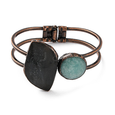 Natural Amazonite & Labradorite Hinged Bangles BJEW-A015-02R-1