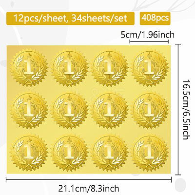34 Sheets Number 1 Self Adhesive Gold Foil Embossed Stickers DIY-WH0509-041-1