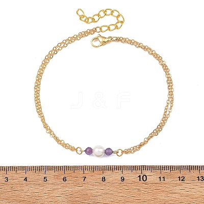 White Round Shell Pearl & Natural Mixed Stone Beads Anklets AJEW-AN00835-1