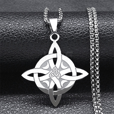 201 Stainless Steel Trinity Knot Wish Knot Pendant Necklaces for Men Women LS-NJEW-K283-36P-1