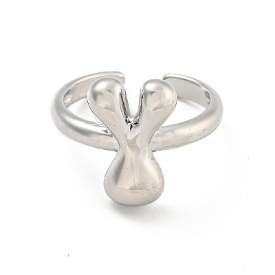 Brass Letter Open Cuff Rings for Women RJEW-G313-01Y-P-1