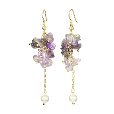4Pairs 4 Styles Natural & Synthetic Mixed Gemstone Chips & Shell Pearl Dangle Earrings EJEW-TA00273-1