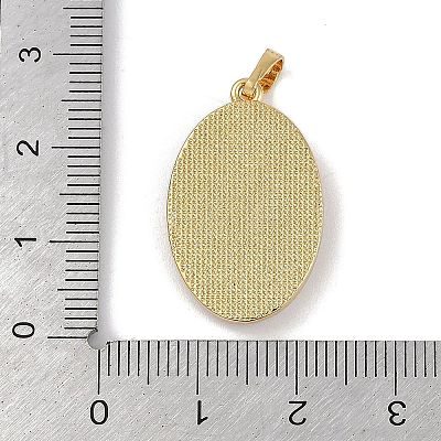 Rack Plating Brass Pave Shell Oval Pendants KK-U032-92G-01-1