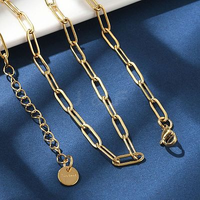 Ion Plating(IP) 304 Stainless Steel Paperclip Chain Necklace X-NJEW-D045-14G-1