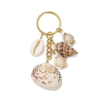 Ocean Style Natural Shell with Synthetic Turquoise Keychains KEYC-JKC01231-03-1