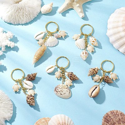 Ocean Style Natural Shell with Synthetic Turquoise Keychains KEYC-JKC01231-1