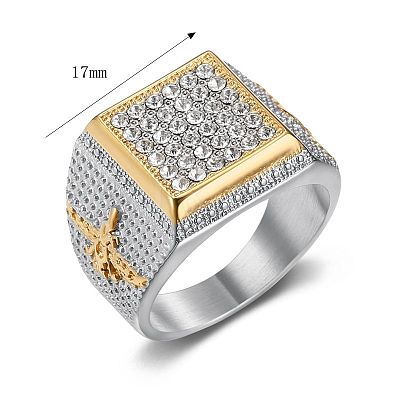 304 Stainless Steel Micro Pave Cubic Zirconia Finger Rings for Men FS-WG6EF44-07-1