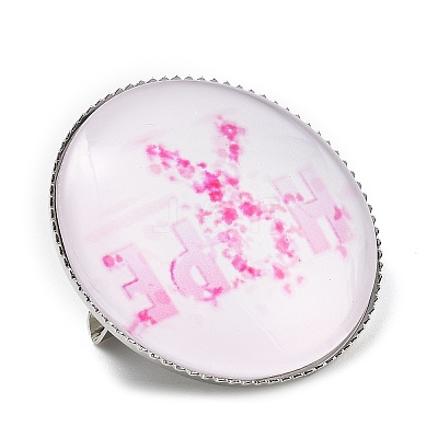 Breast Cancer Awareness Ribbon Glass Brooches LS-JEWB-L019-01D-1