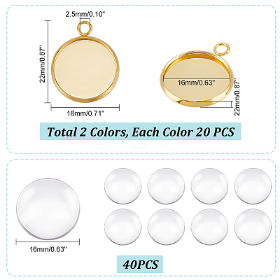 40Pcs 2 Colors 304 Stainless Steel Pendant Cabochon Settings STAS-UN0053-66-1