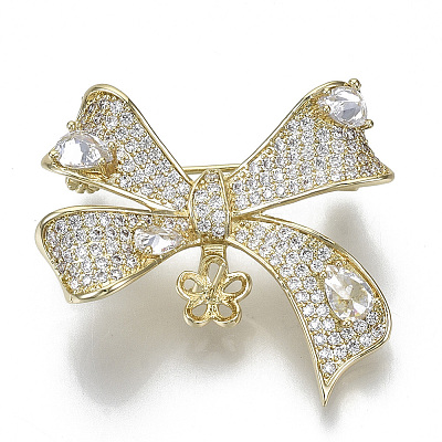 Brass Micro Pave Clear Cubic Zirconia Brooch Findings KK-N232-80-NF-1