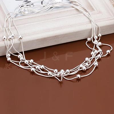 Popular Silver Color Plated Brass Multi-strand Snake Chain Necklaces NJEW-BB12849-1