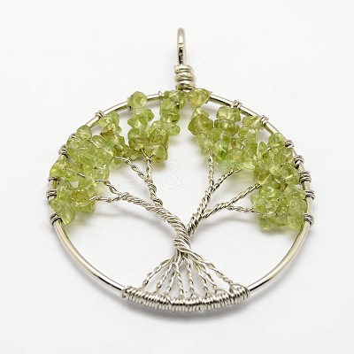 Tree of Life Natural & Synthetic Mixed Stone Bead Brass Wire Wrapped Big Pendants KK-L136-01-NR-1