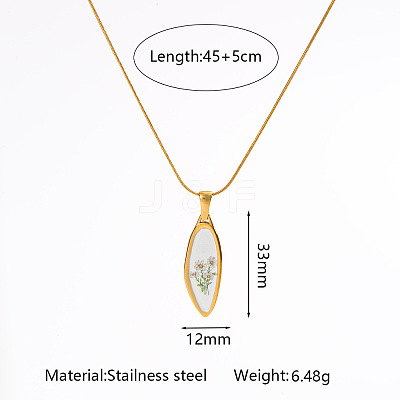 Flower Printed 304 Stainless Steel Geometric Pendant Necklaces for Women WG37CA3-02-1