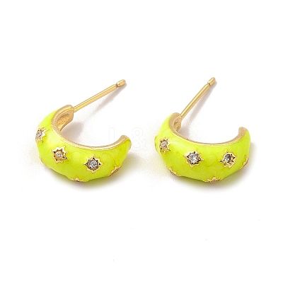 Brass Micro Pave Cubic Zirconia Stud Earrings with Enamel for Women EJEW-H091-05G-1