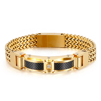 304 Stainless Steel Pave Cubic Zirconia Wheat Chain Bracelets for Men's FS-WGC4B47-08-1