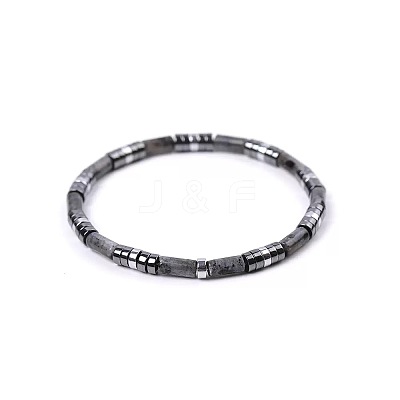 Bohemian Natural Labradorite & Platinum Synthetic Non-magnetic Hematite Beaded Stretch Bracelets for Women Men LS-NY1304-3-1