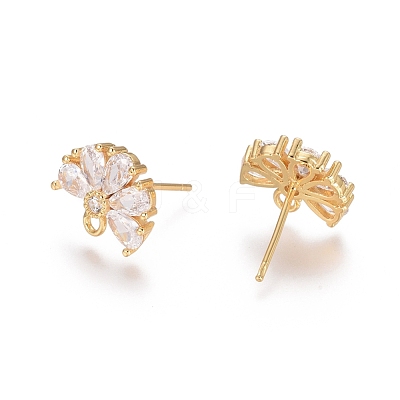 Brass Cubic Zirconia Stud Earring Findings X-EJEW-E257-05G-1