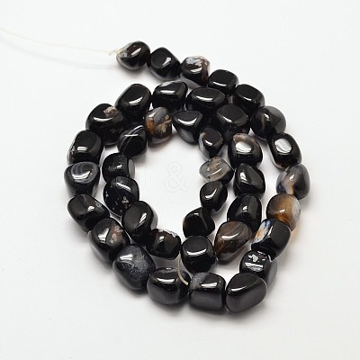 Dyed & Heated Natural Black Agate Nuggets Beads Strands G-P092-33-1