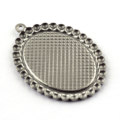 Tarnish Resistant Pendant Cabochon Settings X-STAS-Q194-17-1