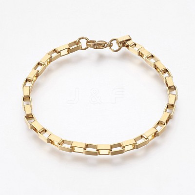 Ion Plating(IP) 304 Stainless Steel Box Chain Bracelets BJEW-P236-25G-1