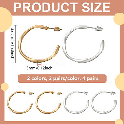 4 Pairs 2 Colors Iron Stud Earrings EJEW-HY0001-42-1