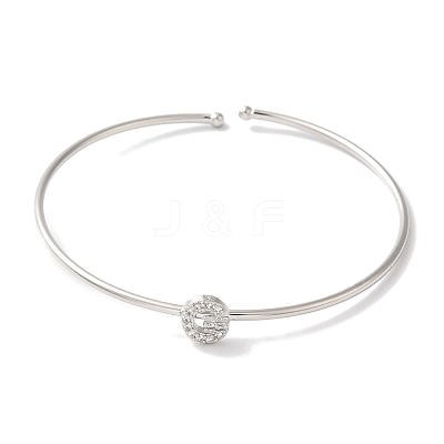 Rack Plating Brass Micro Pave Clear Cubic Zirconia Letter Open Cuff Bangles BJEW-A018-01P-G-1