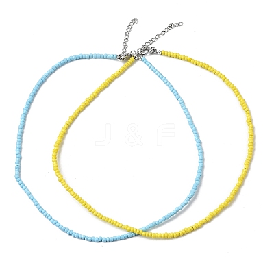 2Pcs 2 Colors Glass Seed Beaded Necklaces Set NJEW-FZ00029-1