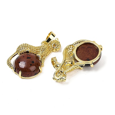 Gemstone Ball with Leopard Shape Brass Pendants KK-F887-04G-1