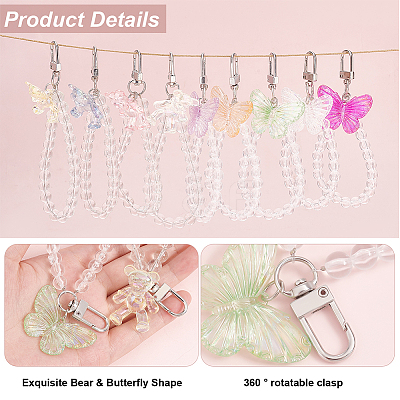 8Pcs 8 Style Acrylic Hanging Beaded Keychain Wrist Bracelet Pendant Decoration HJEW-OC0001-30-1