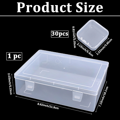 Rectangle Plastic Organizer Storage Boxes with 30Pcs Mini Square Nail Art Small Items Cases CON-PA0001-09-1